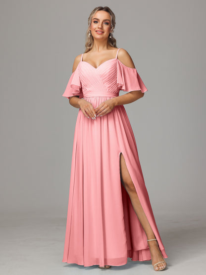 Off The Shoulder A Line Chiffon Bridesmaid Dress With Slit