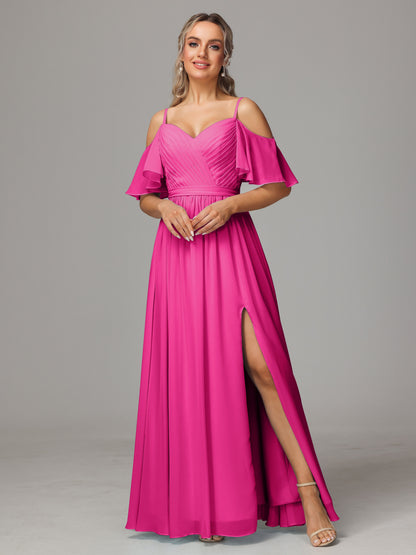 Off The Shoulder A Line Chiffon Bridesmaid Dress With Slit