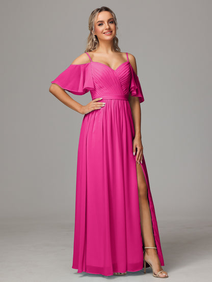 Off The Shoulder A Line Chiffon Bridesmaid Dress With Slit