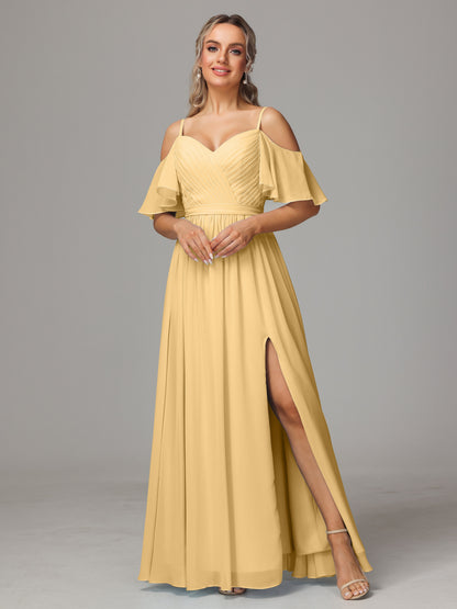 Off The Shoulder A Line Chiffon Bridesmaid Dress With Slit