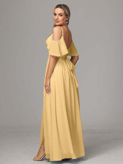 Off The Shoulder A Line Chiffon Bridesmaid Dress With Slit