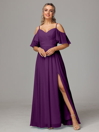 Off The Shoulder A Line Chiffon Bridesmaid Dress With Slit