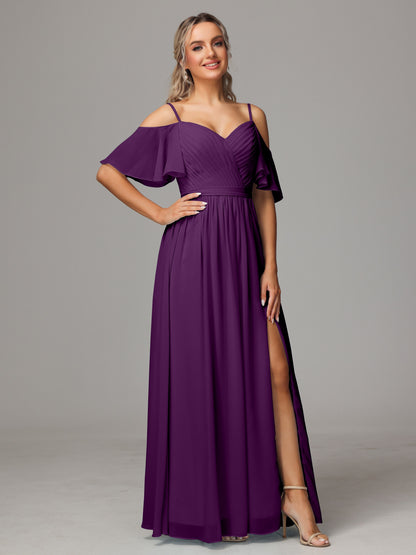 Off The Shoulder A Line Chiffon Bridesmaid Dress With Slit