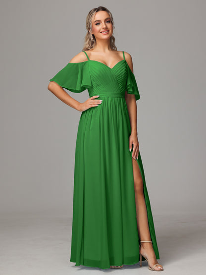 Off The Shoulder A Line Chiffon Bridesmaid Dress With Slit