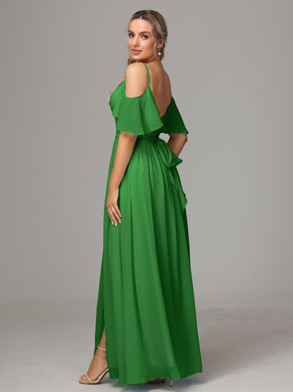 Off The Shoulder A Line Chiffon Bridesmaid Dress With Slit