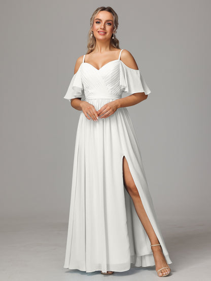 Off The Shoulder A Line Chiffon Bridesmaid Dress With Slit
