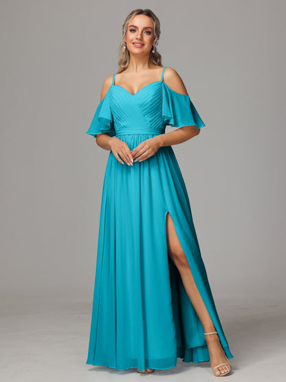 Off The Shoulder A Line Chiffon Bridesmaid Dress With Slit