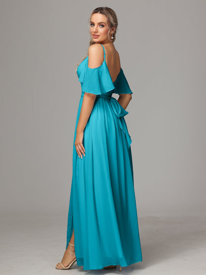 Off The Shoulder A Line Chiffon Bridesmaid Dress With Slit