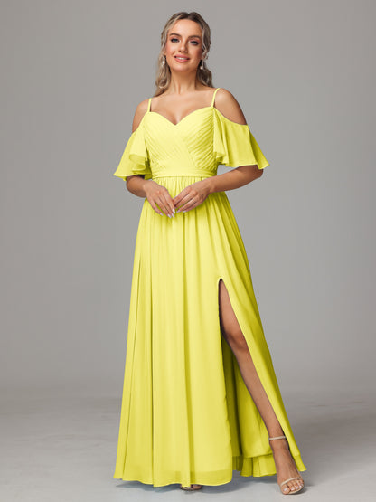 Off The Shoulder A Line Chiffon Bridesmaid Dress With Slit