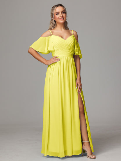 Off The Shoulder A Line Chiffon Bridesmaid Dress With Slit