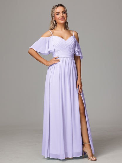 Off The Shoulder A Line Chiffon Bridesmaid Dress With Slit
