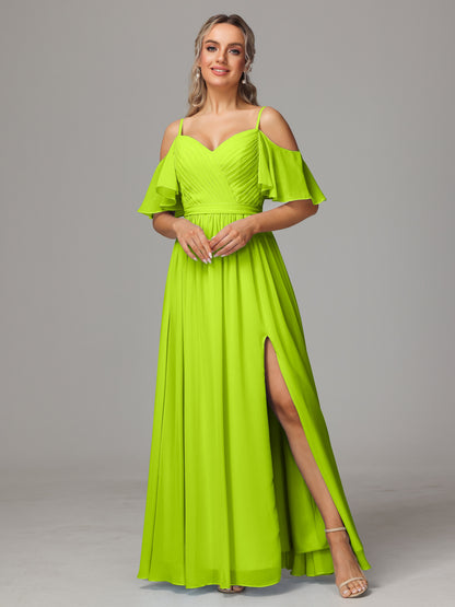 Off The Shoulder A Line Chiffon Bridesmaid Dress With Slit