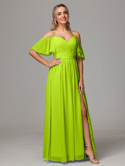 Off The Shoulder A Line Chiffon Bridesmaid Dress With Slit