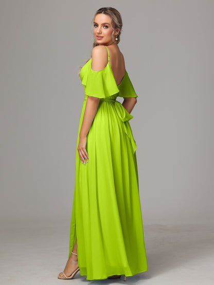 Off The Shoulder A Line Chiffon Bridesmaid Dress With Slit