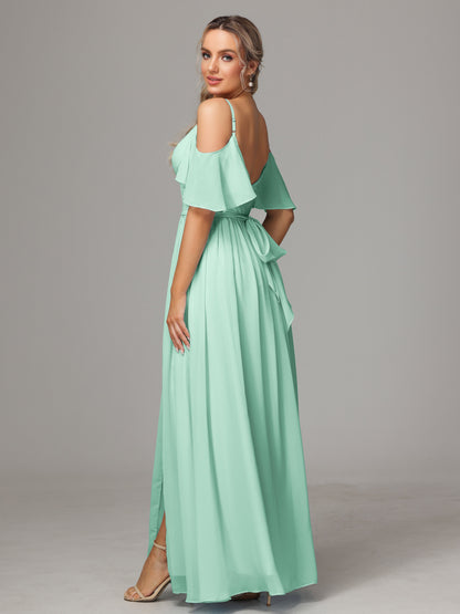 Off The Shoulder A Line Chiffon Bridesmaid Dress With Slit