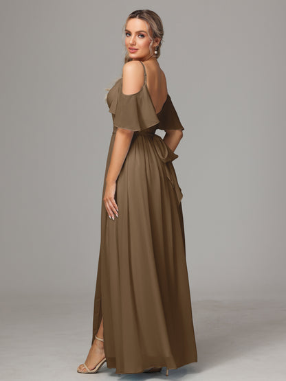 Off The Shoulder A Line Chiffon Bridesmaid Dress With Slit