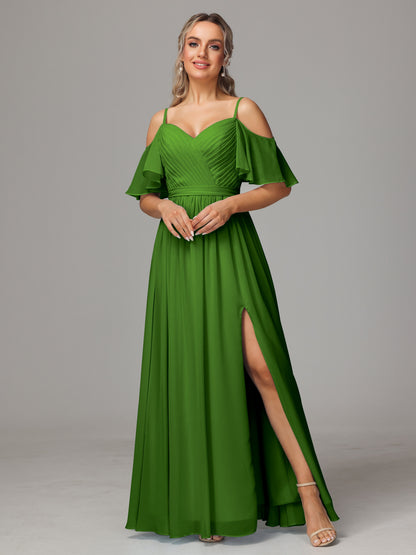Off The Shoulder A Line Chiffon Bridesmaid Dress With Slit
