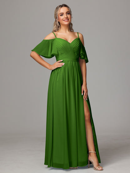 Off The Shoulder A Line Chiffon Bridesmaid Dress With Slit