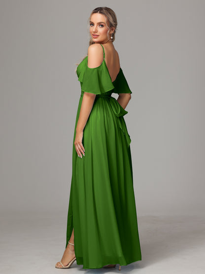 Off The Shoulder A Line Chiffon Bridesmaid Dress With Slit