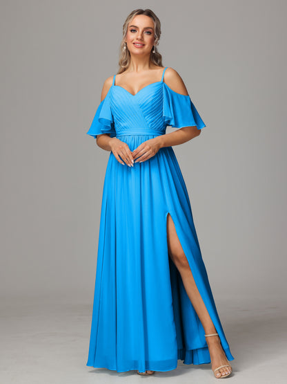 Off The Shoulder A Line Chiffon Bridesmaid Dress With Slit