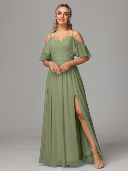 Off The Shoulder A Line Chiffon Bridesmaid Dress With Slit