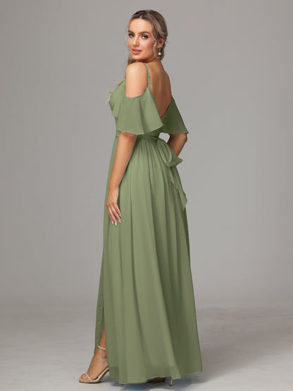 Off The Shoulder A Line Chiffon Bridesmaid Dress With Slit