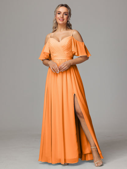 Off The Shoulder A Line Chiffon Bridesmaid Dress With Slit
