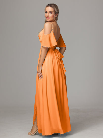 Off The Shoulder A Line Chiffon Bridesmaid Dress With Slit