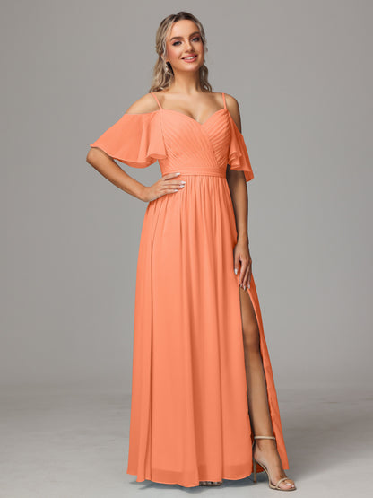 Off The Shoulder A Line Chiffon Bridesmaid Dress With Slit