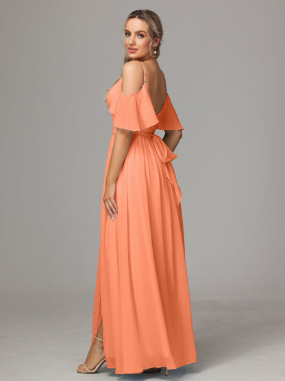 Off The Shoulder A Line Chiffon Bridesmaid Dress With Slit