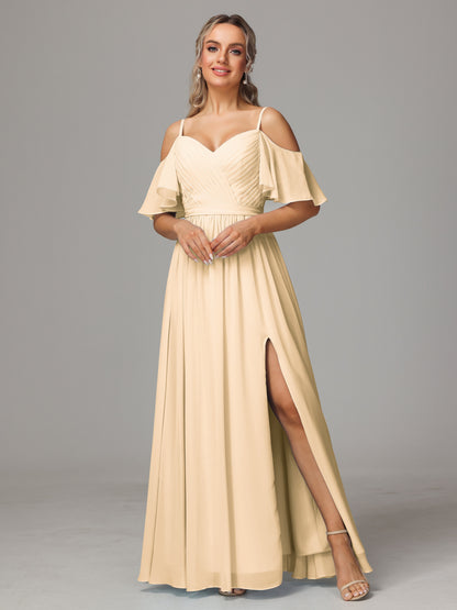 Off The Shoulder A Line Chiffon Bridesmaid Dress With Slit