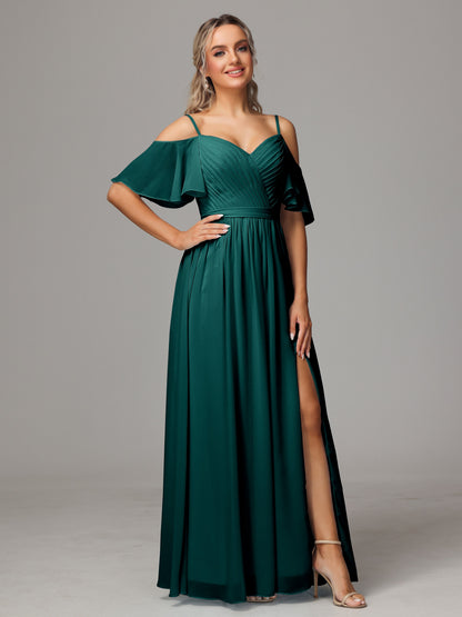 Off The Shoulder A Line Chiffon Bridesmaid Dress With Slit