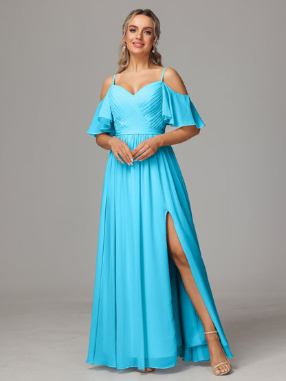 Off The Shoulder A Line Chiffon Bridesmaid Dress With Slit