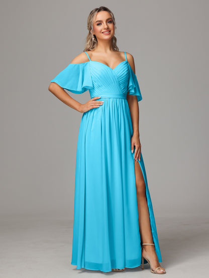 Off The Shoulder A Line Chiffon Bridesmaid Dress With Slit