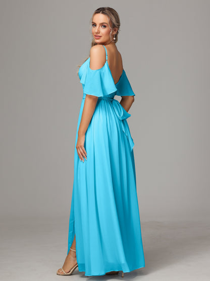 Off The Shoulder A Line Chiffon Bridesmaid Dress With Slit