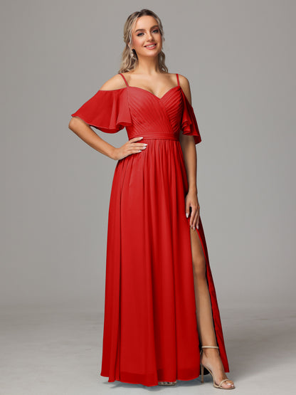 Off The Shoulder A Line Chiffon Bridesmaid Dress With Slit