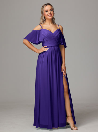 Off The Shoulder A Line Chiffon Bridesmaid Dress With Slit