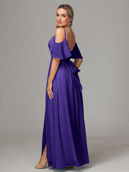 Off The Shoulder A Line Chiffon Bridesmaid Dress With Slit