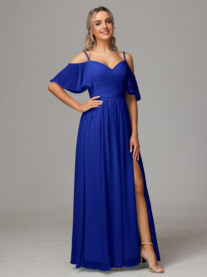 Off The Shoulder A Line Chiffon Bridesmaid Dress With Slit