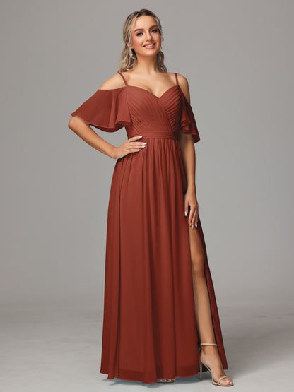 Off The Shoulder A Line Chiffon Bridesmaid Dress With Slit