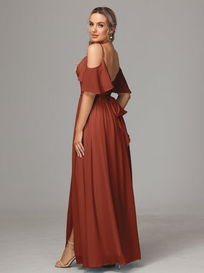 Off The Shoulder A Line Chiffon Bridesmaid Dress With Slit