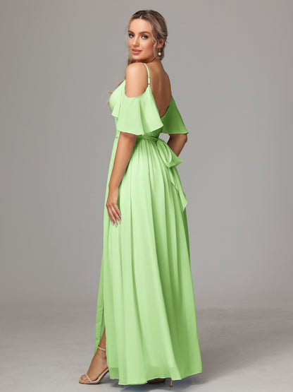 Off The Shoulder A Line Chiffon Bridesmaid Dress With Slit