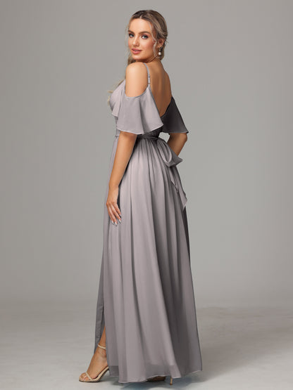 Off The Shoulder A Line Chiffon Bridesmaid Dress With Slit