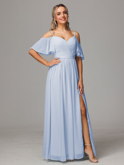 Off The Shoulder A Line Chiffon Bridesmaid Dress With Slit