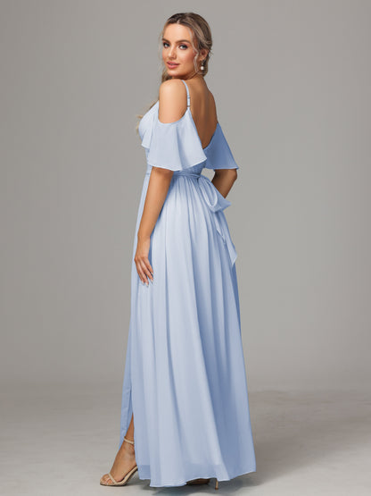 Off The Shoulder A Line Chiffon Bridesmaid Dress With Slit