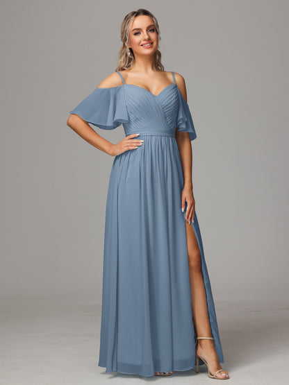 Off The Shoulder A Line Chiffon Bridesmaid Dress With Slit
