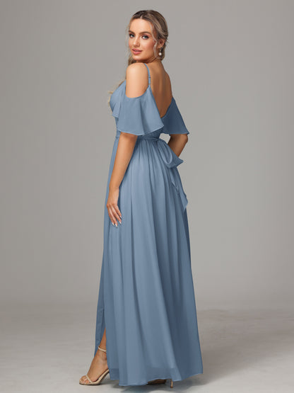 Off The Shoulder A Line Chiffon Bridesmaid Dress With Slit