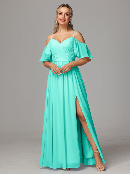 Off The Shoulder A Line Chiffon Bridesmaid Dress With Slit