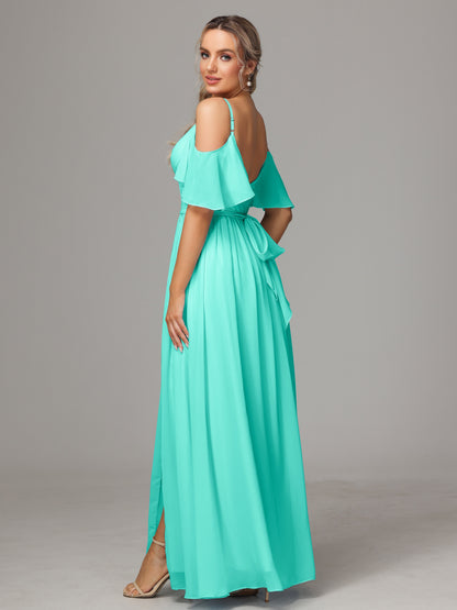 Off The Shoulder A Line Chiffon Bridesmaid Dress With Slit