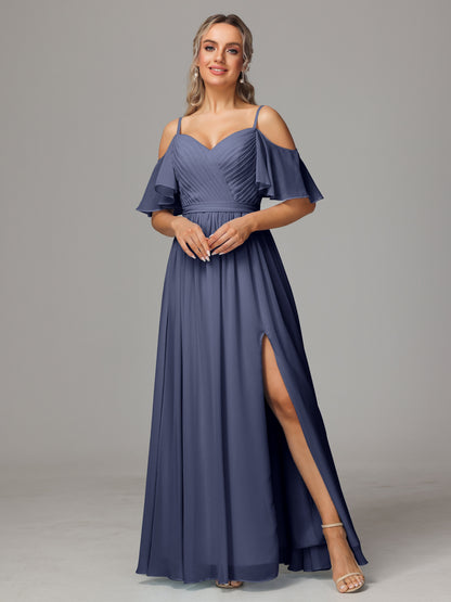 Off The Shoulder A Line Chiffon Bridesmaid Dress With Slit
